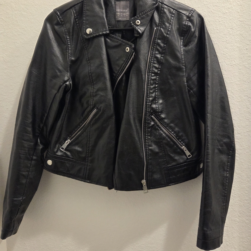 Primark Black Faux Leather Moto Jacket with Silver Hardware